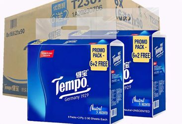 Tempo Unscented Facial Tissues 8 Packs