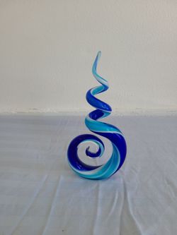 Blown Glass Art Piece, Blue and white swirls