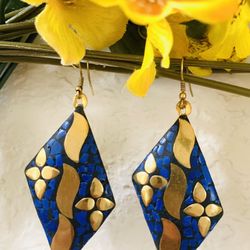 Handmade  Dark Blue Color brass earring