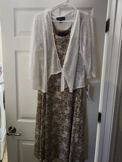 Brand New Women's Perceptions White and Brown Floral Dress with Caridgan Size 1X