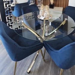 Temperature Glass Table W/Gold Set 