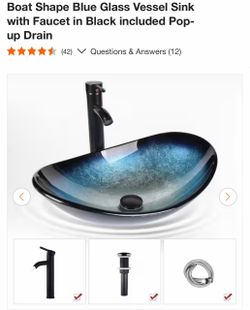 Boat Shape Blue Glass Vessel Sink with Faucet