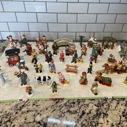 Assortment Of 38 Porcelain Christmas Village Accessories 