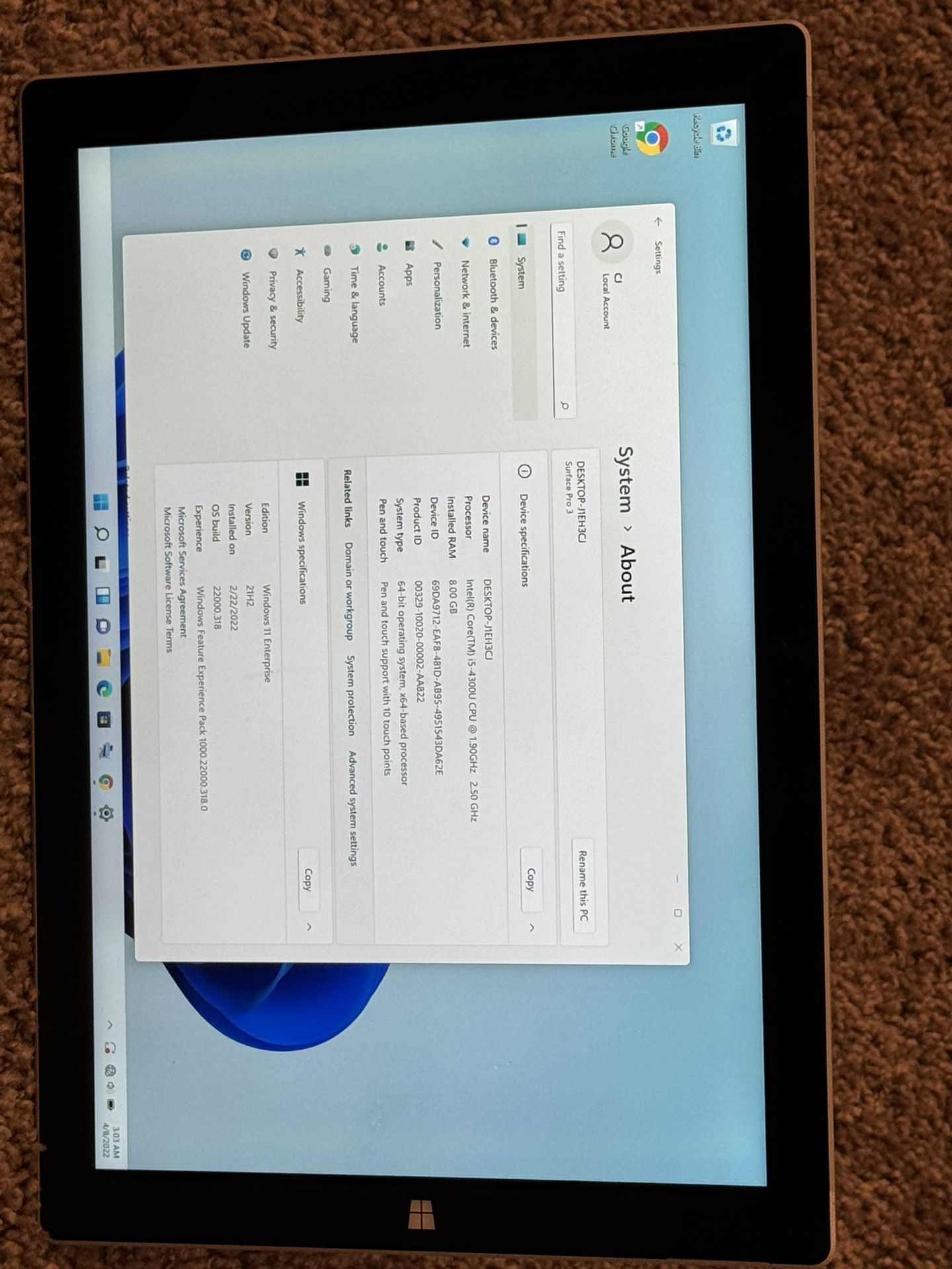 Microsoft 11.8  in. Surface Pro 3 with 256 GB Storage