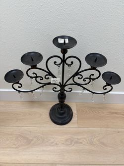 Black Metal 5-Arm Candelabra with Crystal Drops