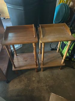 2 vintage wooden gallery-top nightstands