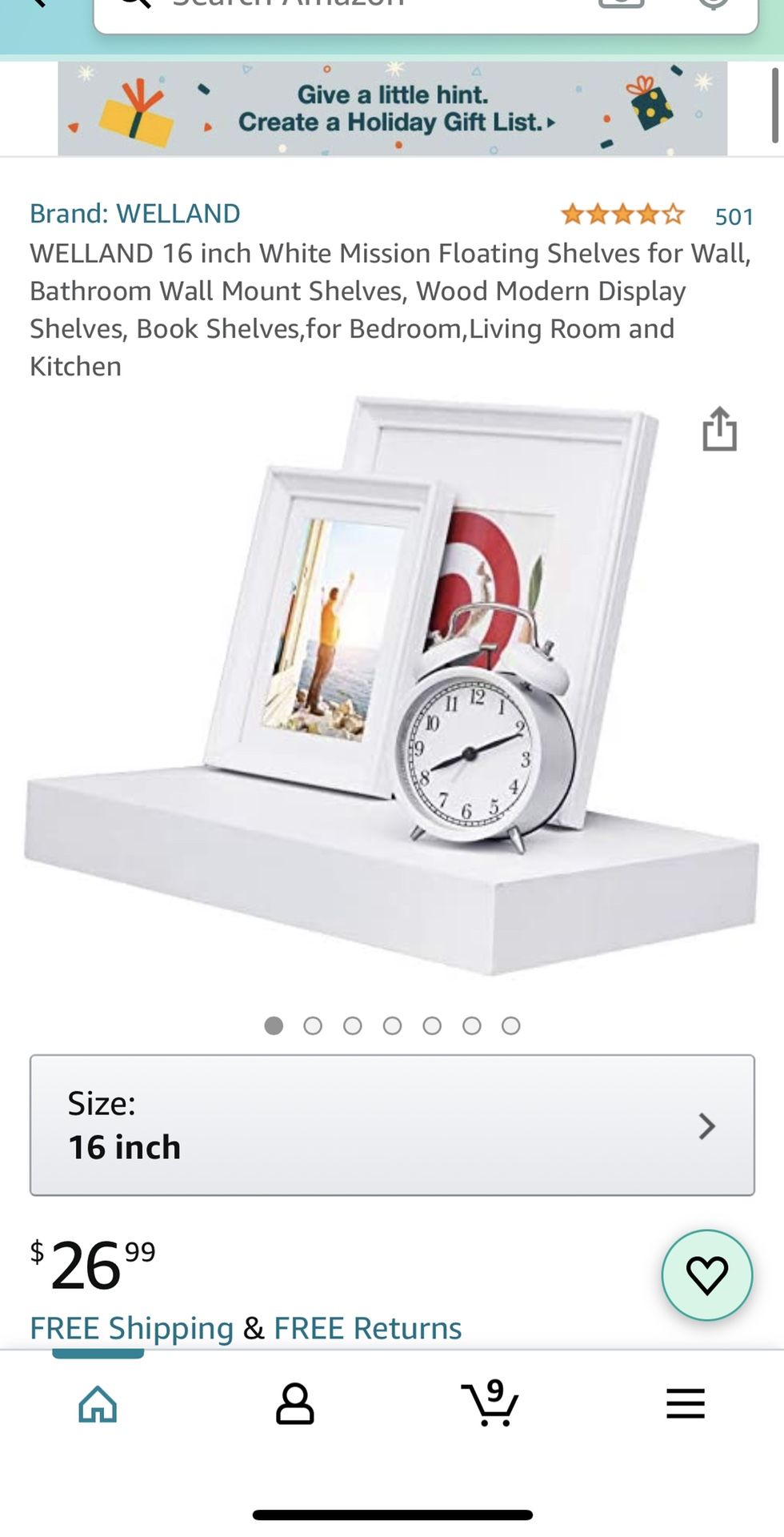 BRAND NEW! WELLAND 16 inch White Mission Floating Shelves for Wall, Bathroom Wall Mount Shelves, Wood Modern Display Shelves, Book Shelves,for Bedroo