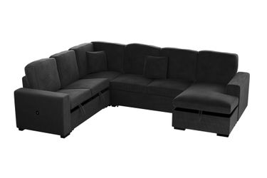 New! Black Corduroy Sectional Sofa Bed, Large Sectional Sofa With Pull-out Bed, Black Sofa Bed,Sofabed, Sleeper Sofa, Couch, Sofa Bed Storage Chaise