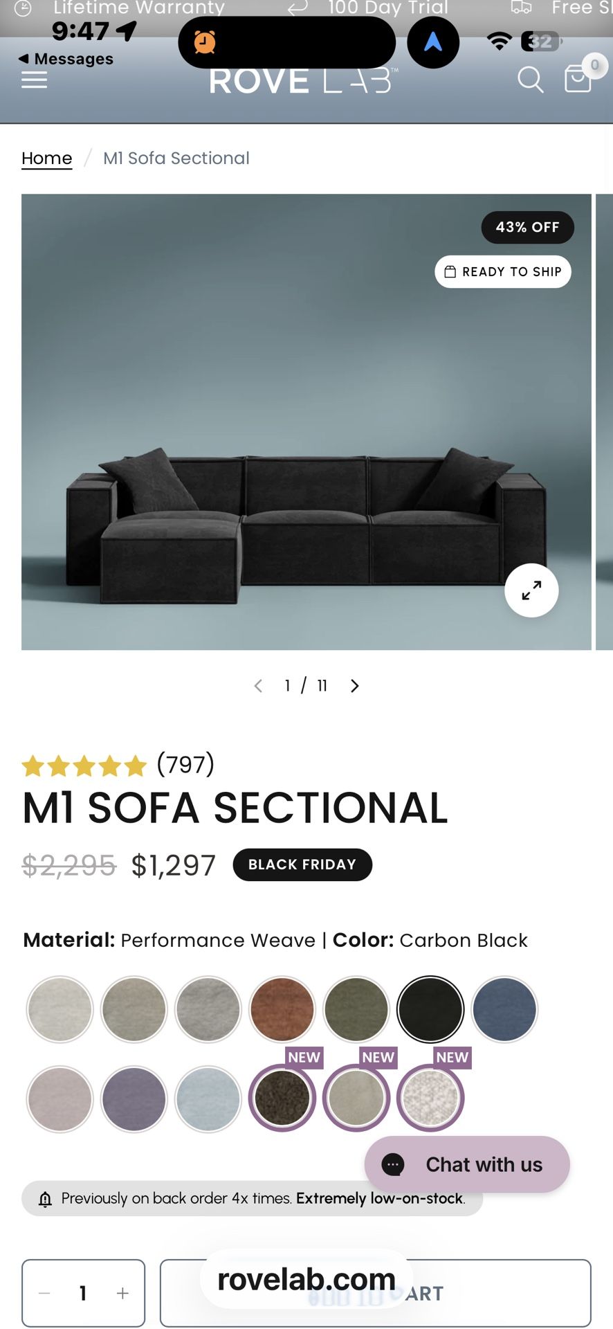 ROVE CONCEPTS - RoveLab M1 collection  Sectional sofa in Carbon black