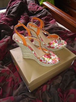 Floral open toe wedge heel