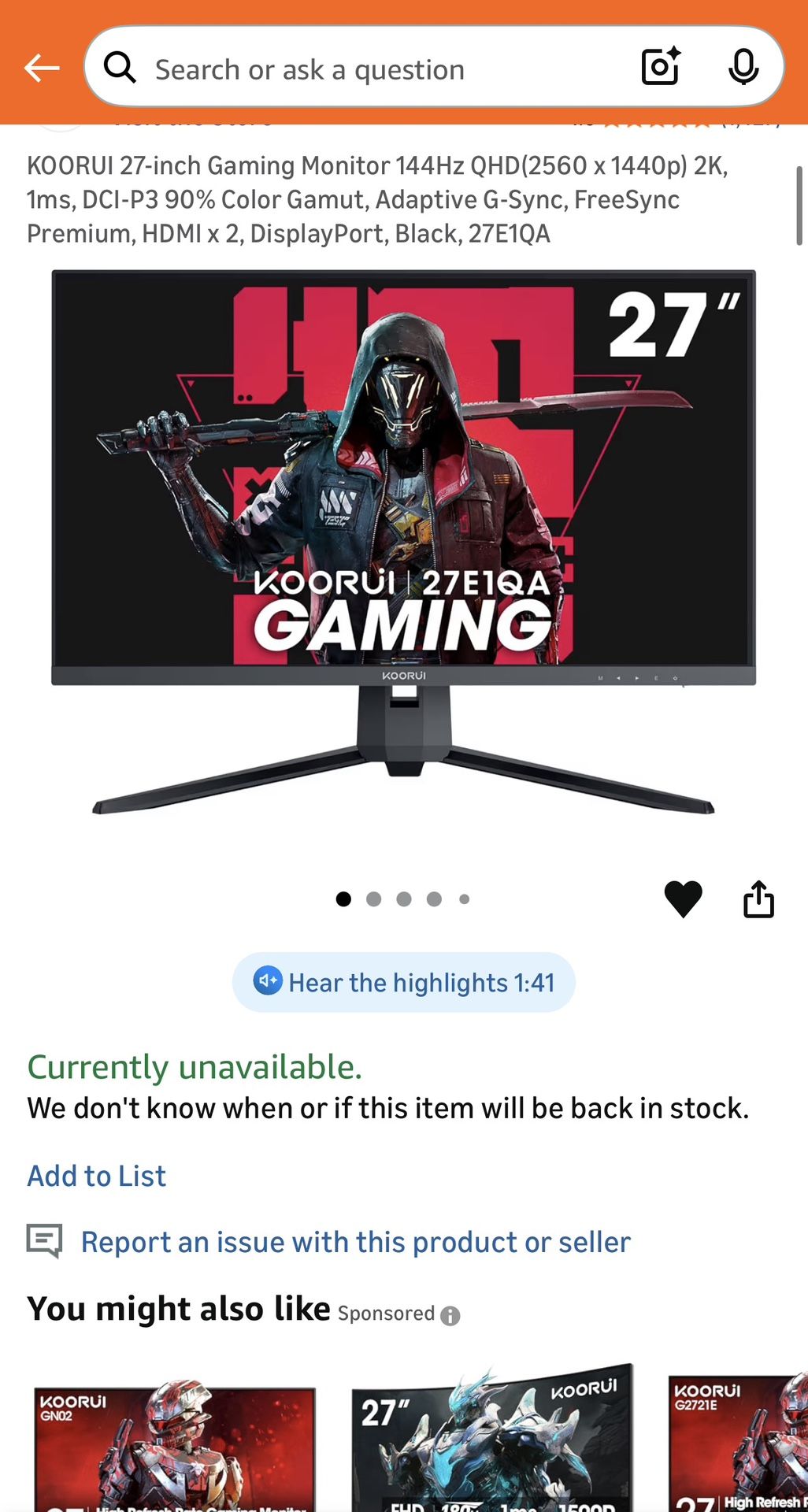 KOORUI 27- Inch Gaming Moniter