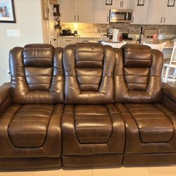Brown leather sofa With Recliners