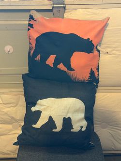 (5) 16 x 16 in. Bear Family Decorative Accent Throw Pillow, Orange, Black & Beige
