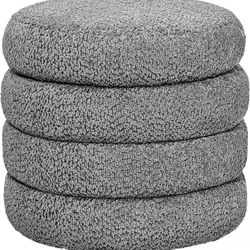 Storage Ottoman, Round Ottoman with Storage, Vanity Stool Foot Rest with Removable Lid, Round Boucle Upholstered Ottoman for Living Room Pouf Footstoo