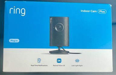 BRAND NEW IN BOX Ring Indoor Cam Plus, Plug-In, Retinal 2K, 4x Zoom, Low-Light Sight, 2 Way Audio - Black