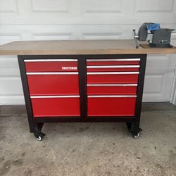 CraftsmanToolbox/Bench-Restored/New-8 Drawers, Swiv-Lock Whls, Wood/Poly Top, 6” Hvy Duty Vise With Anvil(Optional-Add $50)
