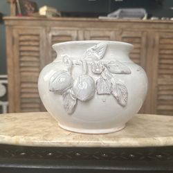 Late 20th Century Italian Terra-Cotta Glazed White Cachepot Vase Planter