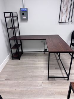 L-Shaped Desk with Bookshelf
