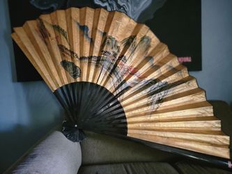 Large Hand-Painted Asian Folding Fan
