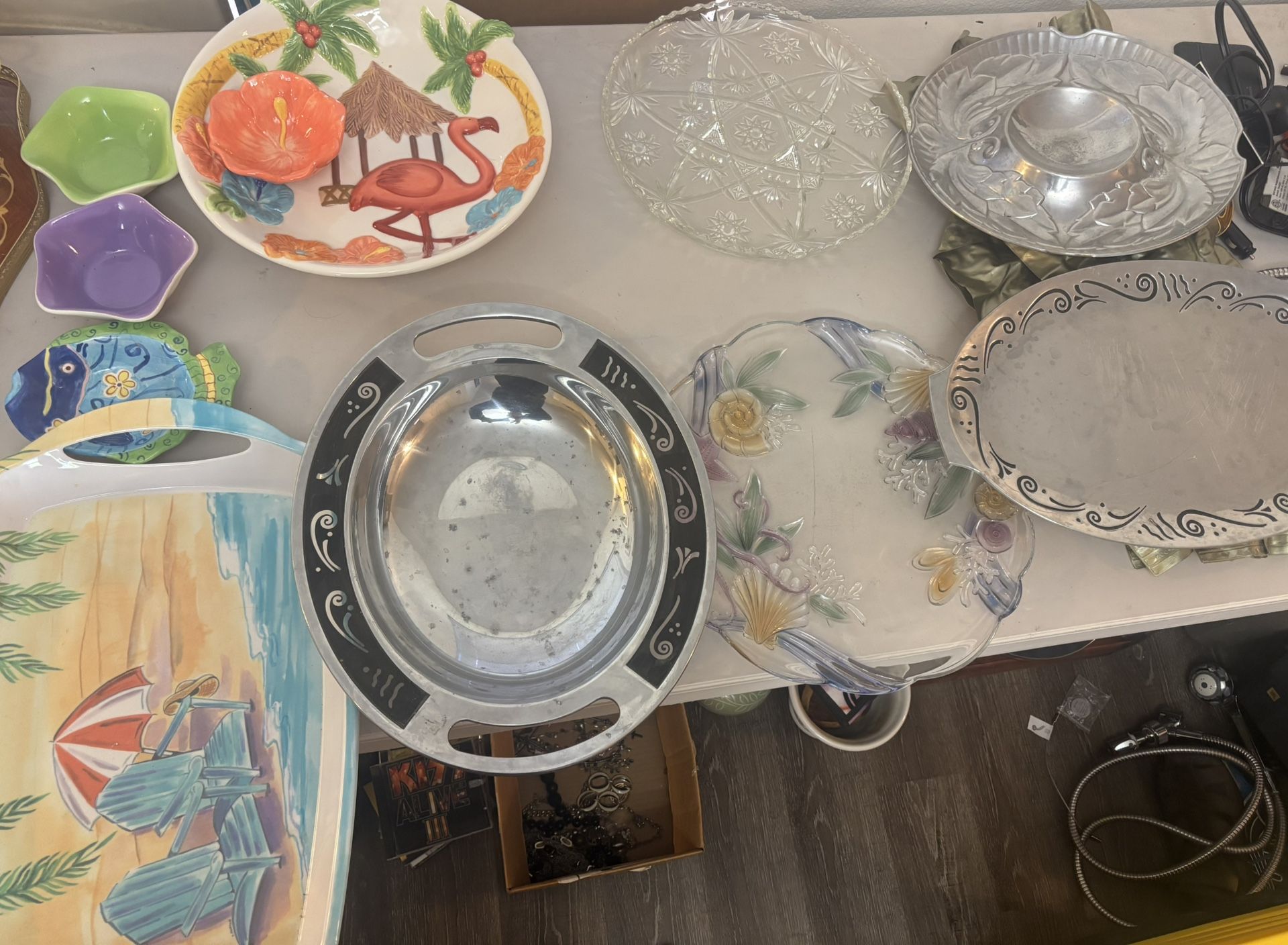 Platters Each $10 For Silver-Glass $15 Each-3 Bowls All For $5-Take Everything For $60