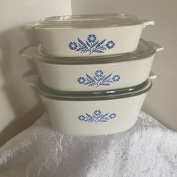 Very rare Vintage Corningware with Pyrex lid  Blue Cornflower made in USA 