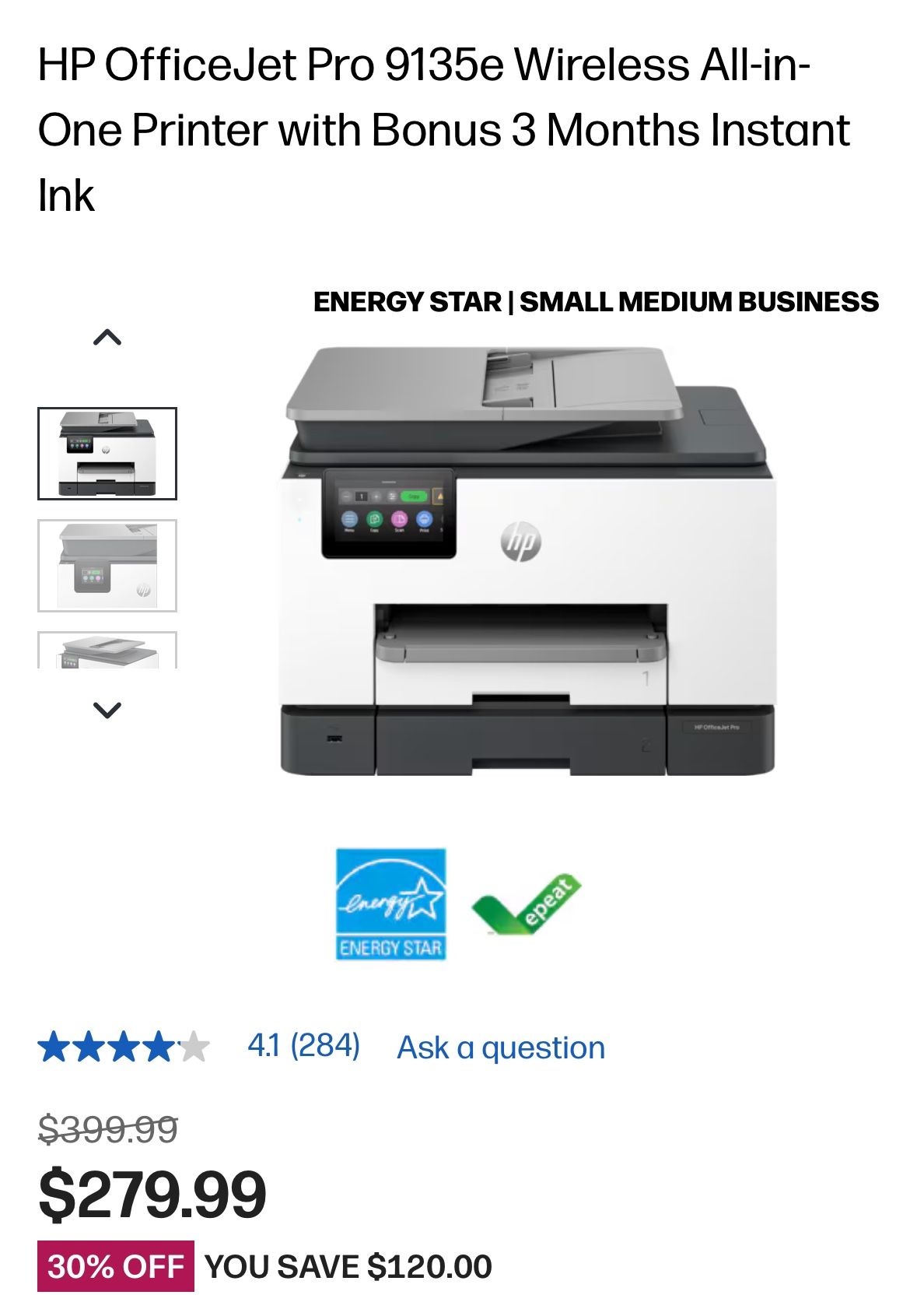 HP OfficeJet Pro 9135e Wireless All-in-One Printer with Bonus 3 Months Instant Ink ENERGY Star