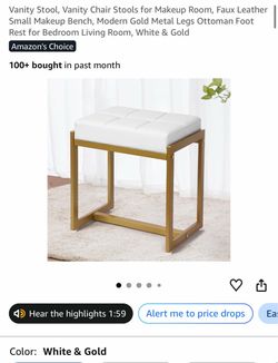 White & Gold Faux Leather Vanity Stool