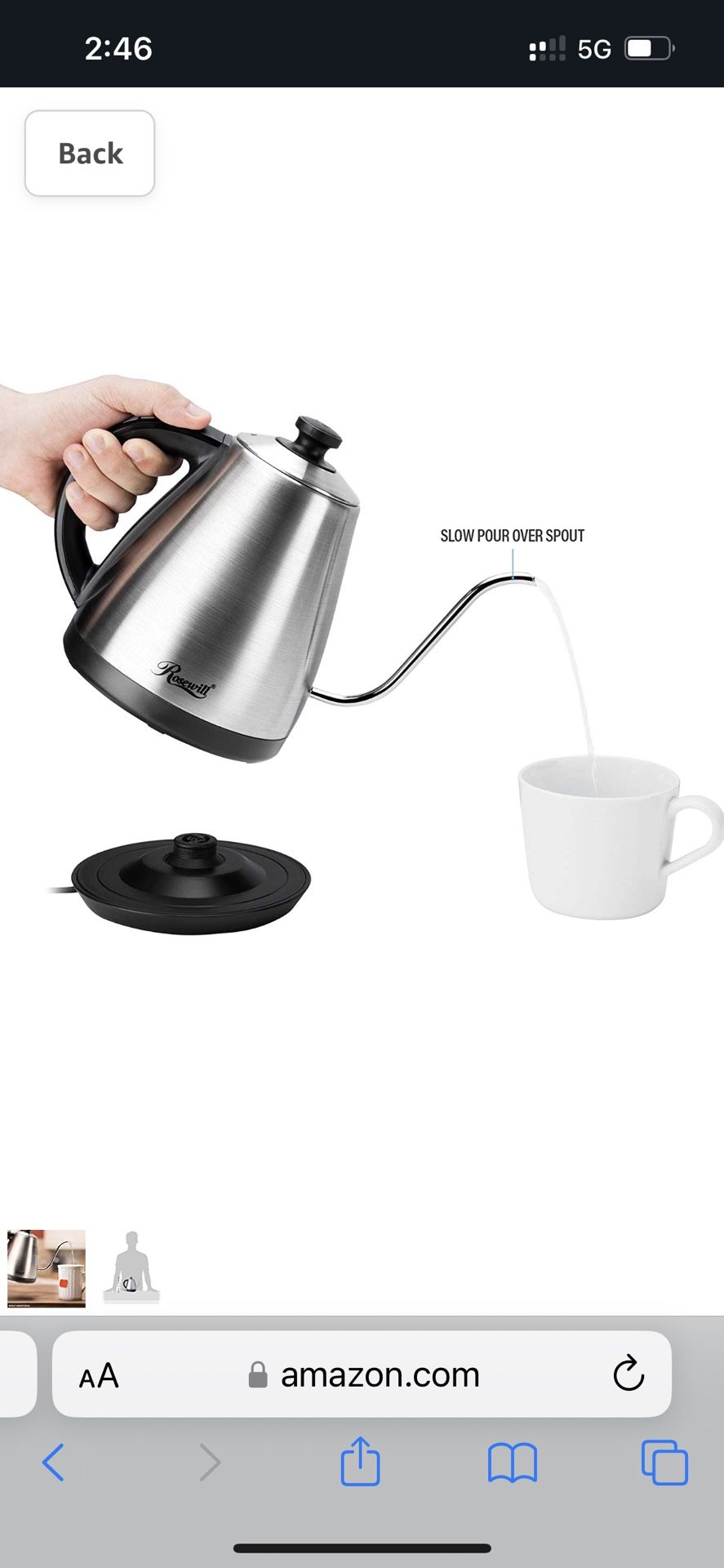 Open Box: Rosewill RHKT-17002 Pour Over Coffee Kettle, Electric Gooseneck  Kettle, Coffee Temperature Control with Variable Temperature Settings,  Stainless Steel 