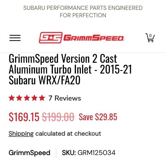 2017 Subaru Wrx GRIMMSPEED Turbo Inlet
