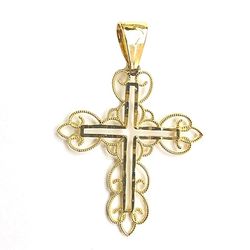 Elegant cross religious pendant 14K REAL YELLOW GOLD.