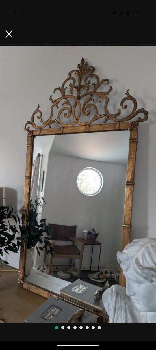Palladio Antique Gold Vintage Gilt Metal Rococo Hollywood Regency Mirror Art Made in Italy, Excellent Condition,