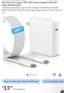 Mac Book Pro Charger-70W USB C Power Adapter with 10FT Nylon Braided Cable