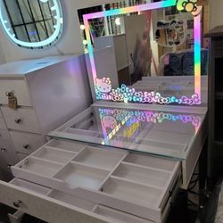 New Beautiful Assembled Hello Kitty Vanity With Led Mirror Set Special