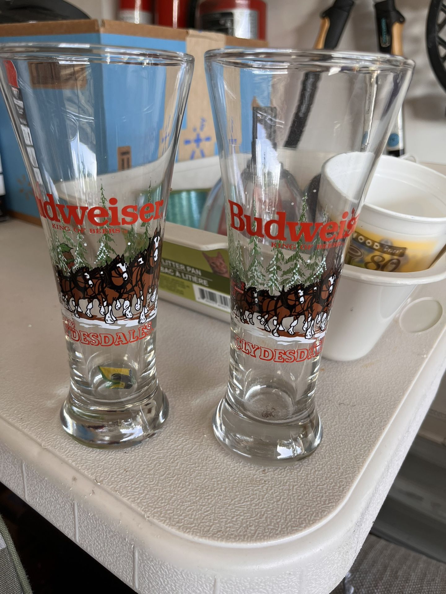 Pair Of Budweiser Christmas Beer Glasses