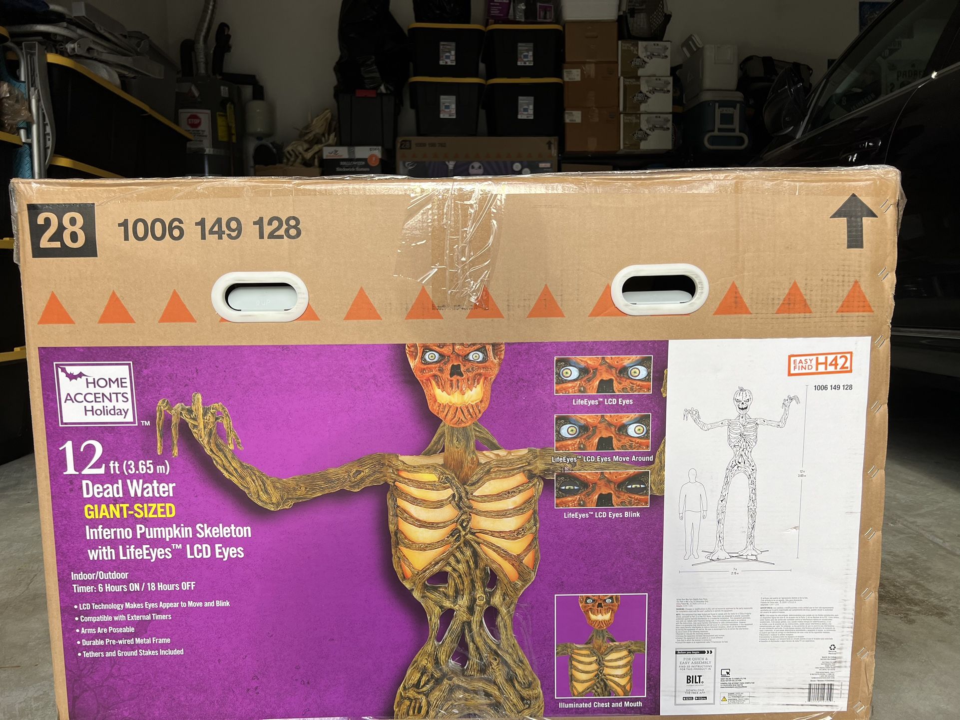 Home Accents Holiday 12 ft Giant-Sized Inferno Pumpkin Skeleton with LifeEyesâ„¢ LED Eyes Halloween Prop