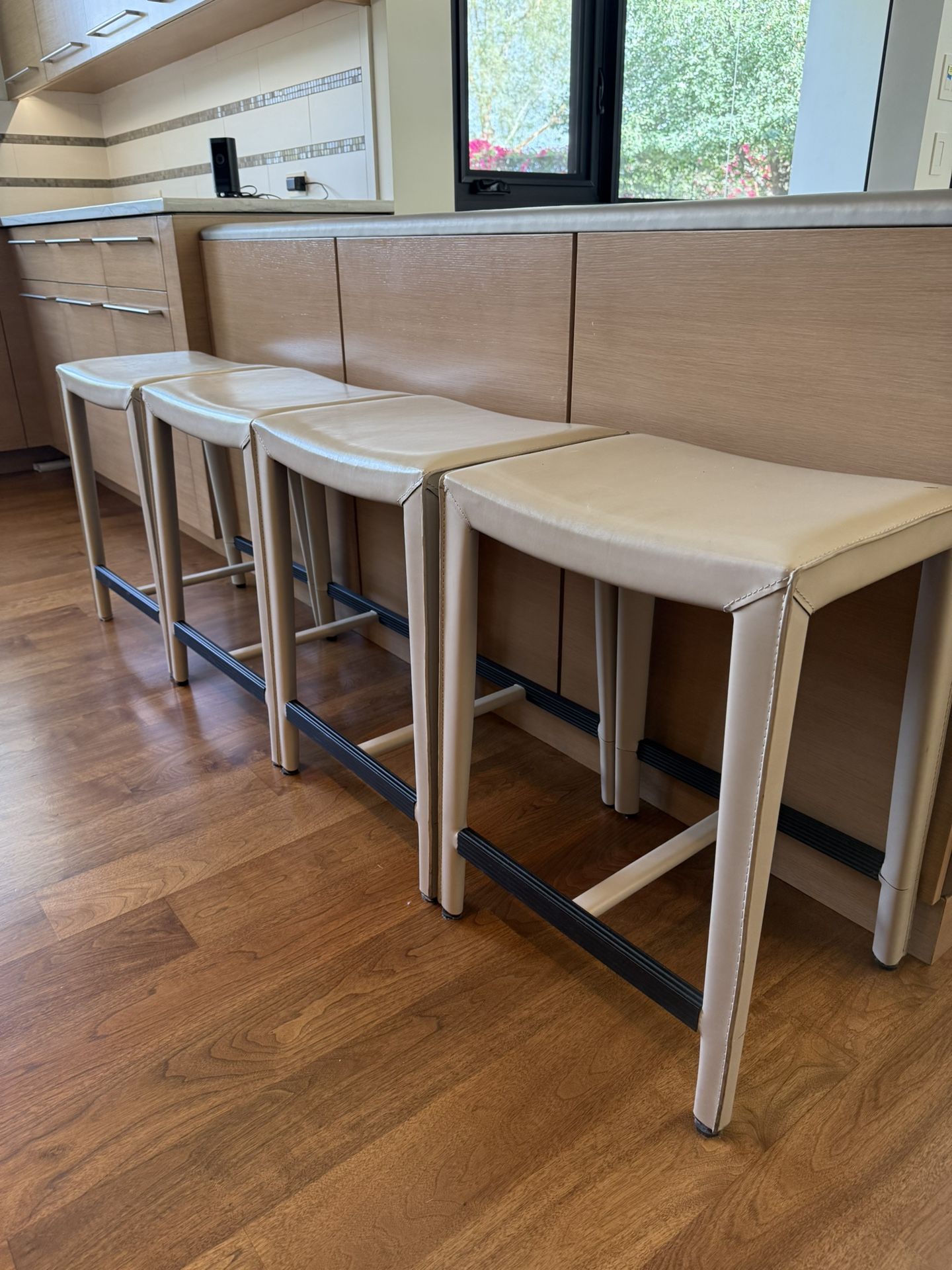 Crate and Barrel Backless Leather Counter Stools (4)