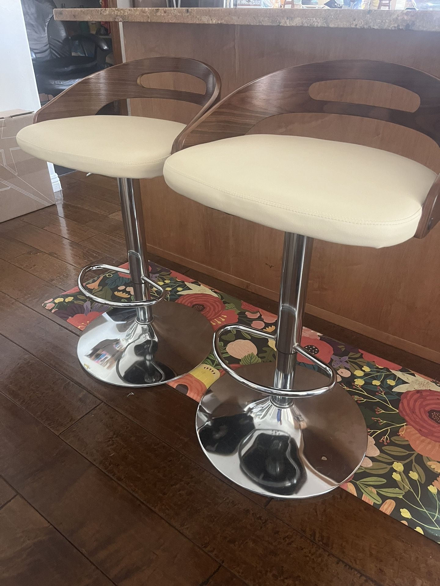 LumiSource Cassis Walnut, Upholstered Swivel Metal Bar Stool comes with 2 chairs