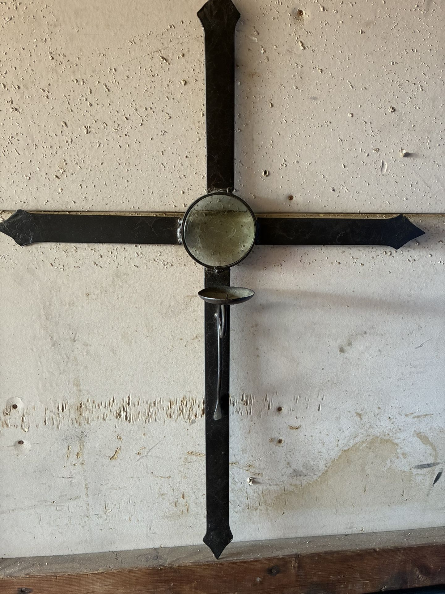 Large Metal Cross with Candle holder