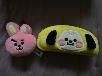 BT21 Cooky Plush Keychain and Chimmy Pencil Case