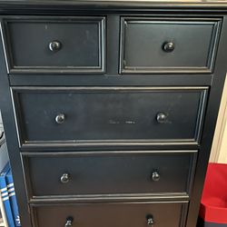 Navy Blue Wooden Dresser And Light Blue Wooden Shelf 