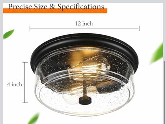 Black Flush Mount Ceiling Light, 12 Inch 2-Light Industrial Farmhouse Light Fixture with Seeded Glass Shade for Kitchen, Hallway, Entryway, Bedroom
