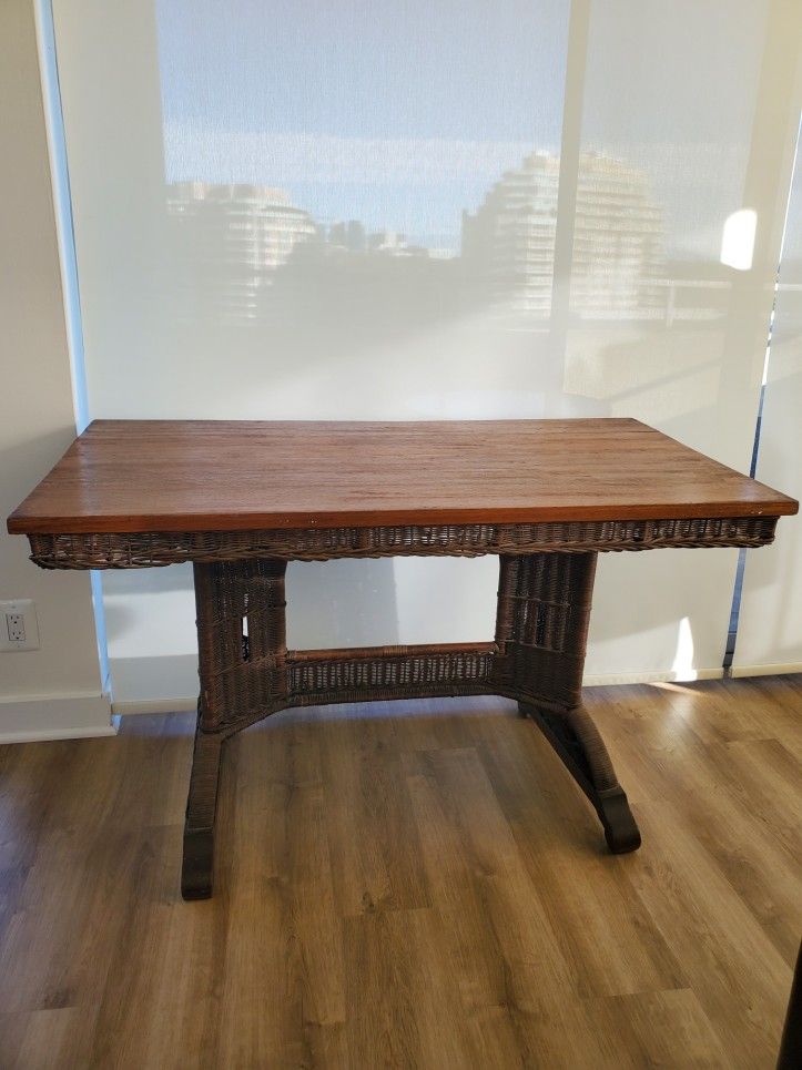 Antique Heywood-Wakefield Wicker Library Table