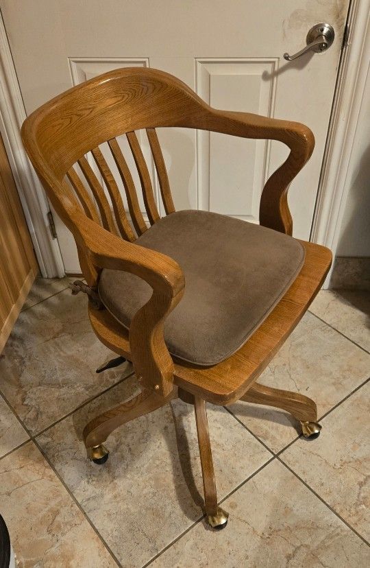 Nice Heavy Wood Office Chair, Rolling Chair