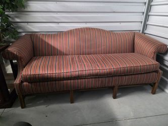Vintage Chippendale-Style Camelback Sofa - Striped Upholstery