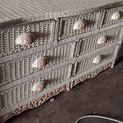 Wicker Dresser And Side Table 