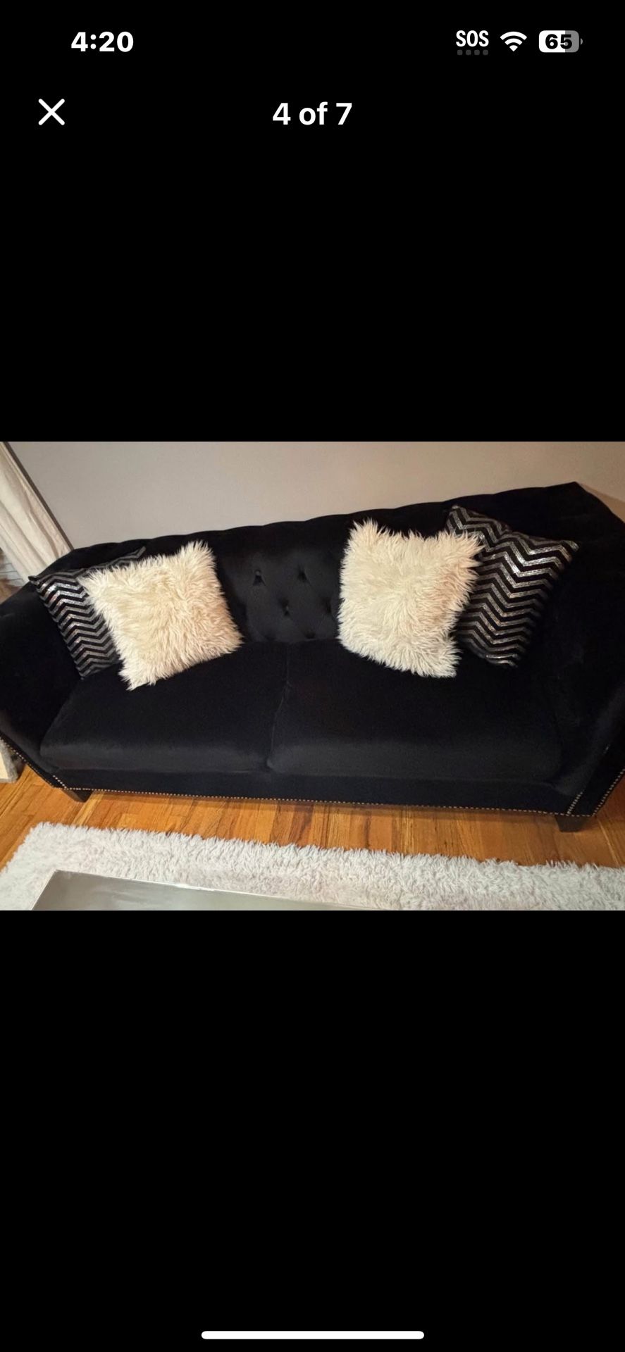 2 Black Velvet Chesterfield Sofas