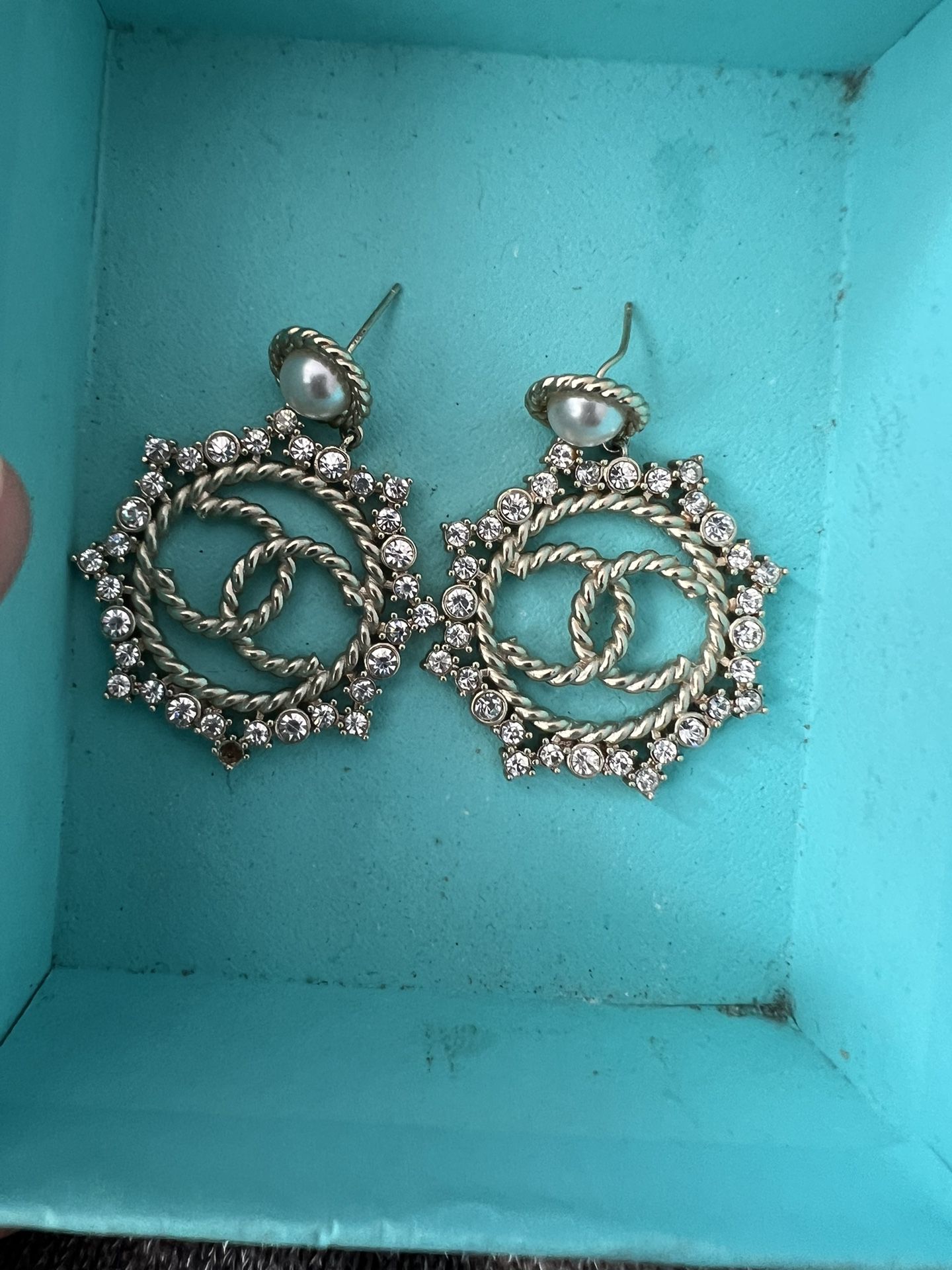 Chanel Hoop Earrings Crystal And Gold for Sale in Miami Beach, FL - OfferUp