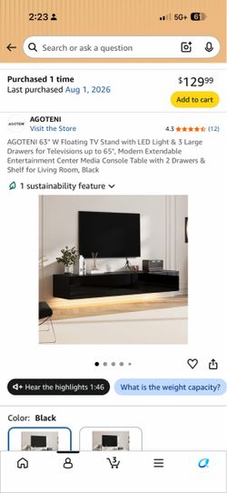 AGOTENI 63" Floating TV Stand with LED Lights