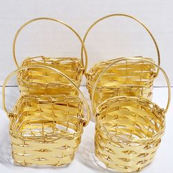 Lot of 4 Gold-toned Metal Wire Miniature  Baskets Square & Round Arts & Crafts. These are small, gold-colored decorative baskets, often used for party
