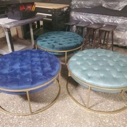 Beautiful Round Gold And Blue ,Green Velvet And Light Green Faux Leather Sold Sepretaly (New)